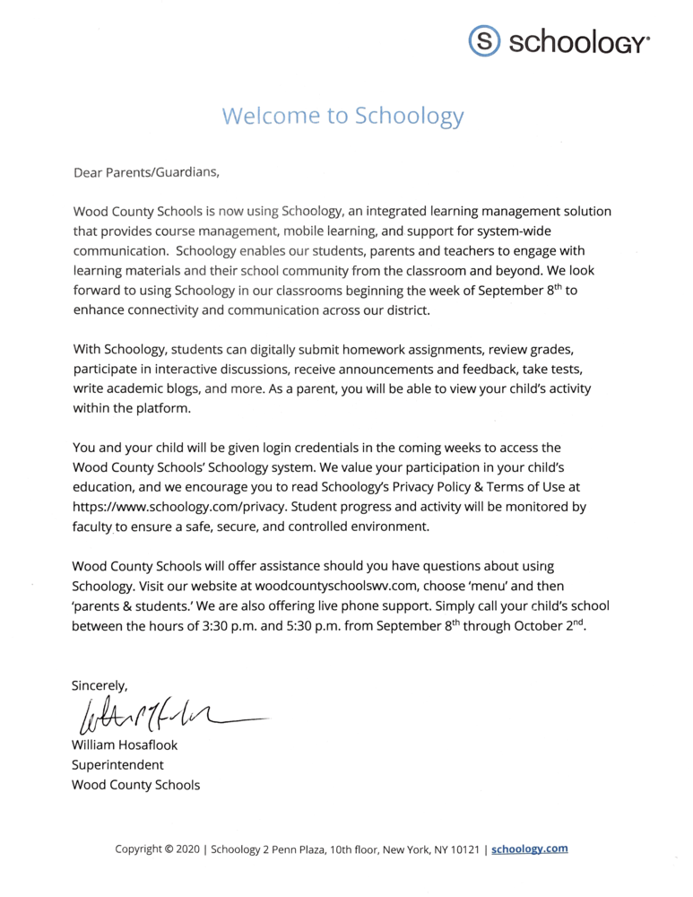 Schoology Letter from the Superintendent