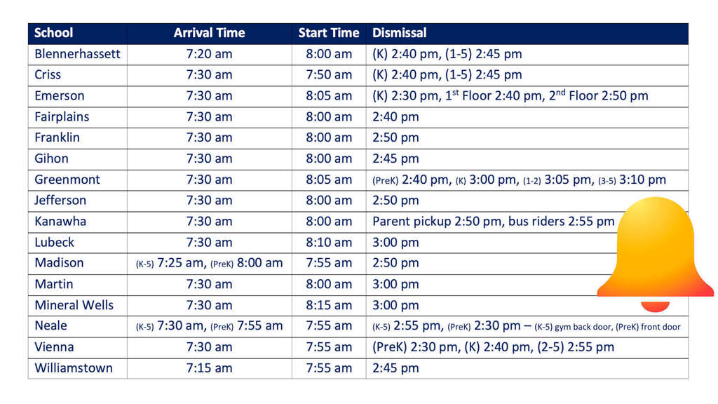 arrival dismissal time table