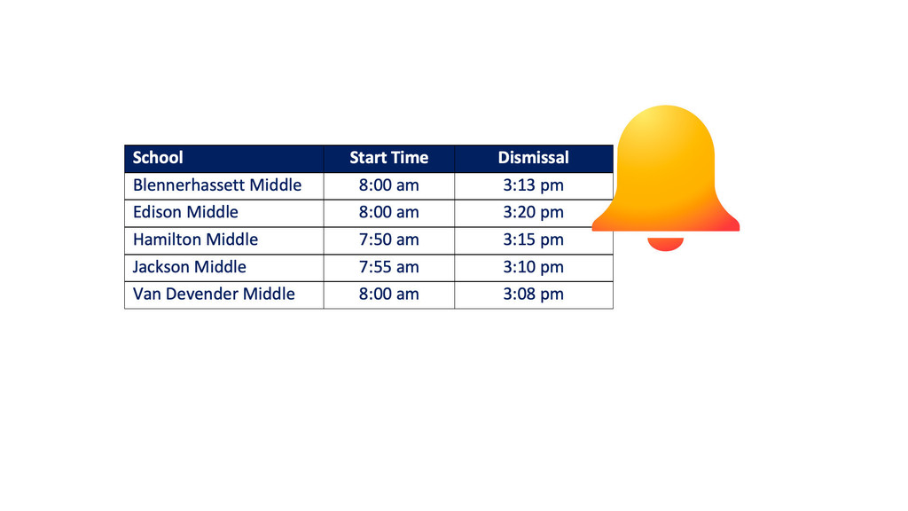 arrival and dismissal time table for middle schools