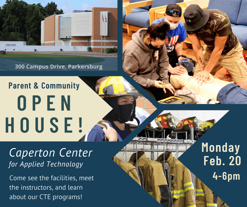 Wood County Schools - Caperton Center Open House - image is a montage of students working in a trade in simulated classroom settings