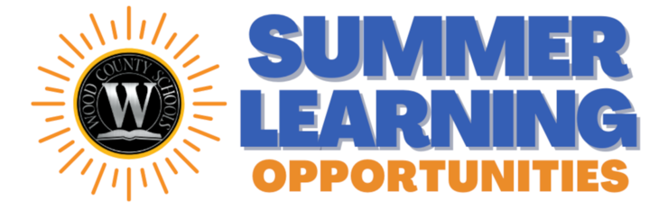 summer learning opportunities with wood county schools logo situated inside a sun