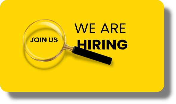 "we are hiring" with a magnifying glass highlighting the words "join us"